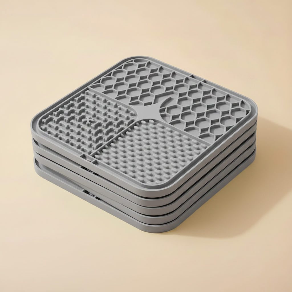5 gray silicone lick mats stacked