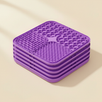 5 purple silicone lick mats stacked